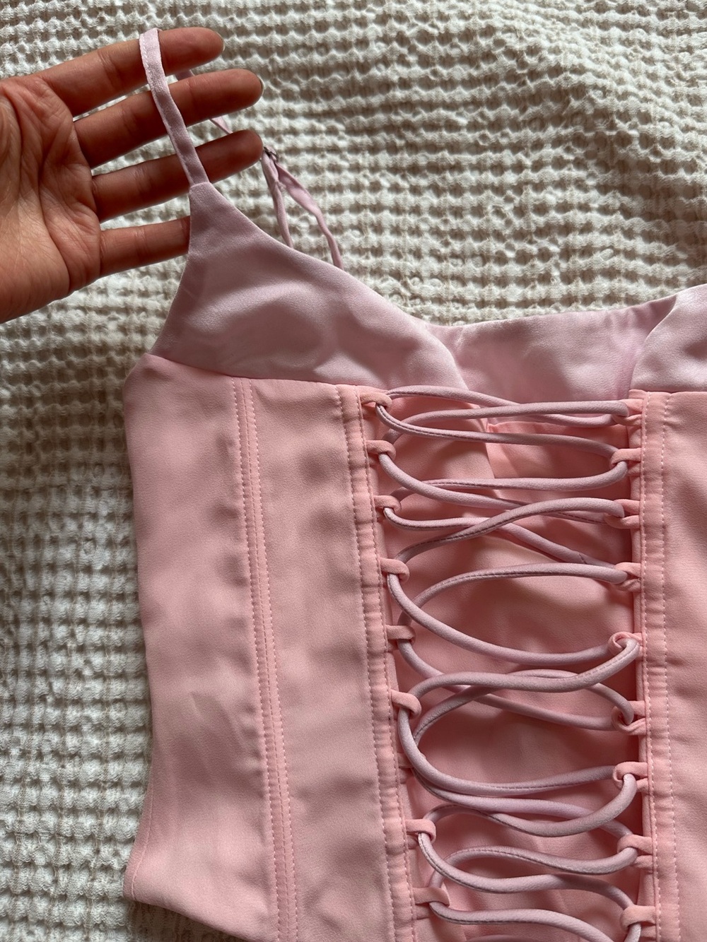 Women's Baby Pink Lace-Up Corset Crop Top by White Fox - Picture 2 of 6